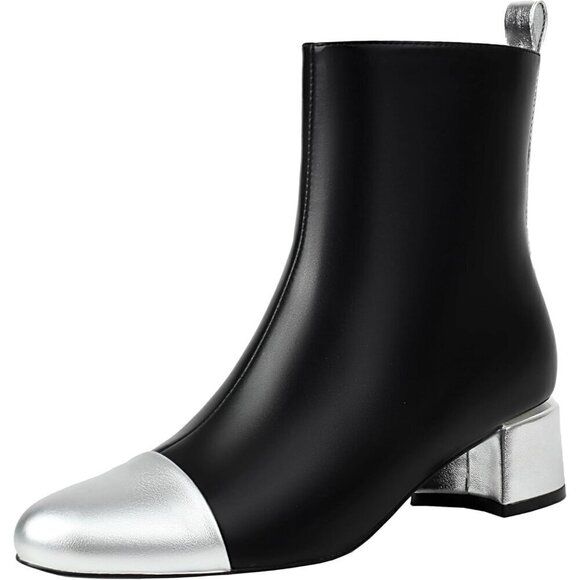 ✨ Mofirdast Ankle Boots Women Black Polyurethane (PU) Low Heels Round Cap Boots - Picture 1 of 7